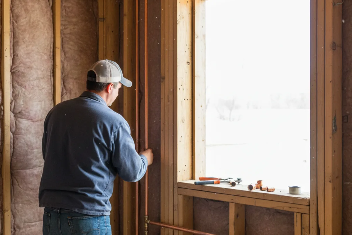 Licensed plumber running new copper supply lines in a Klemme home