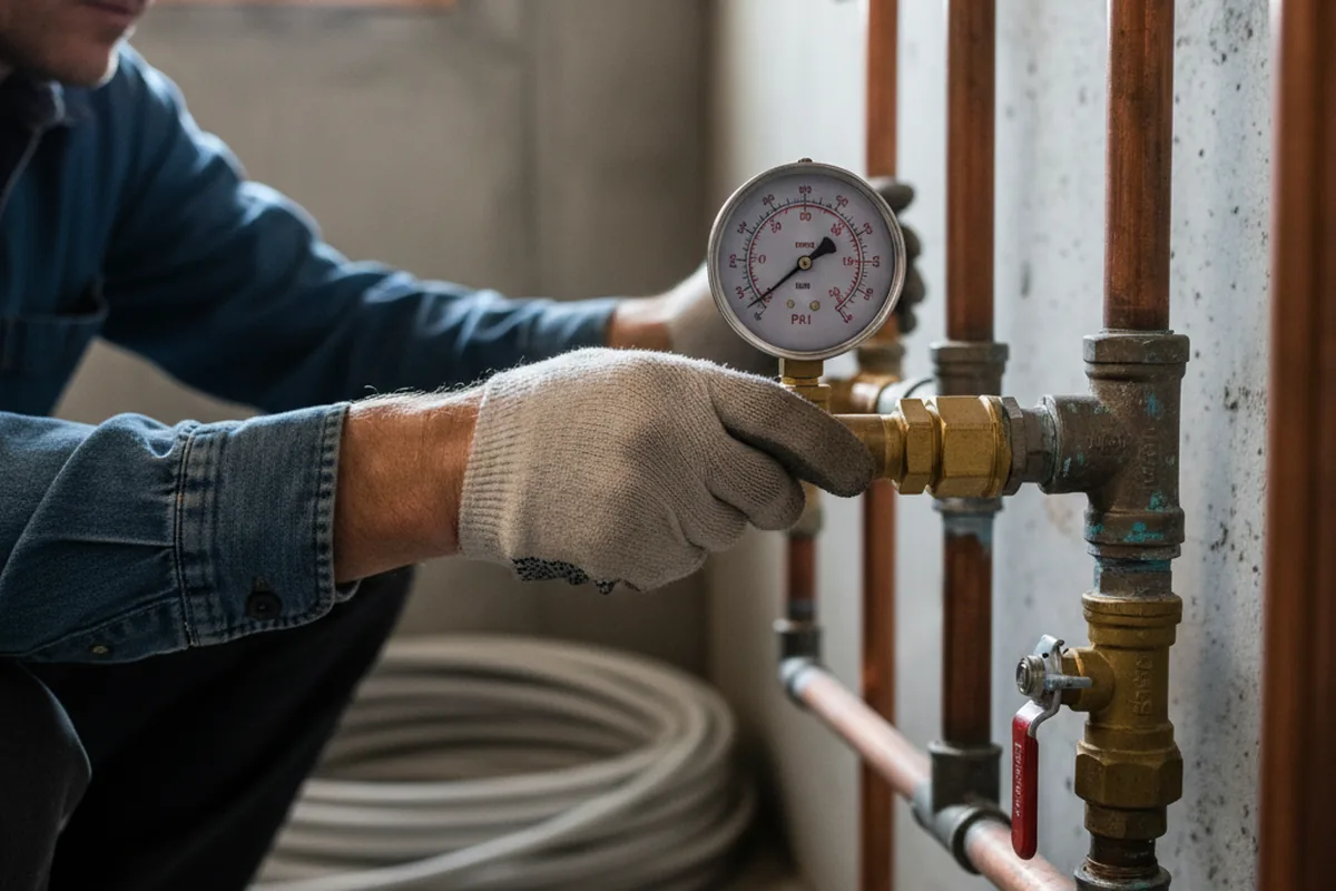 Pressure testing a repaired line during Water Line Repair in Klemme